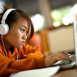 A student on her laptop.