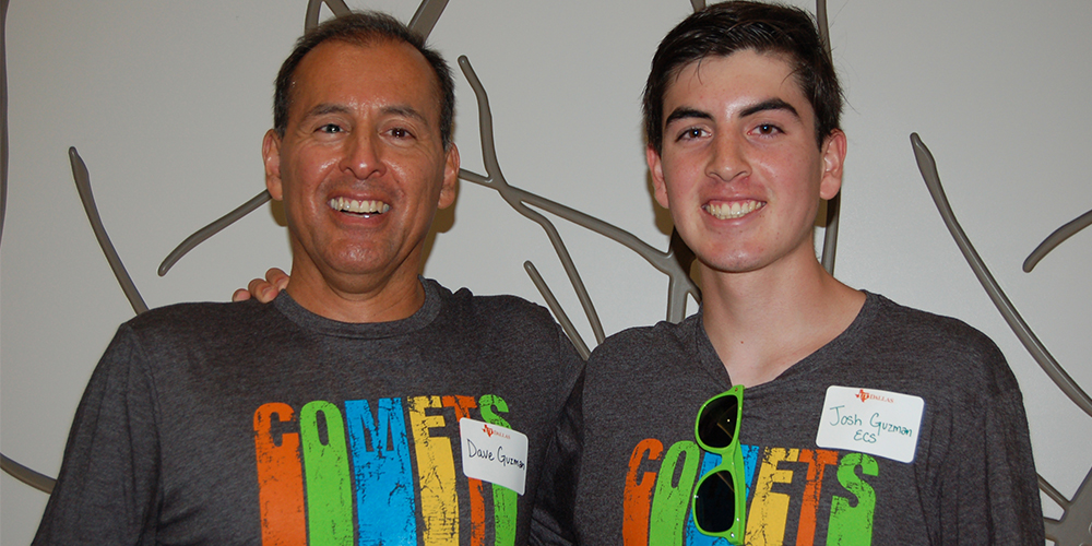 Freshman Josh Guzman attended the Austin, Texas send-off with his father, Dave. The duo donned their matching UT Dallas gear.