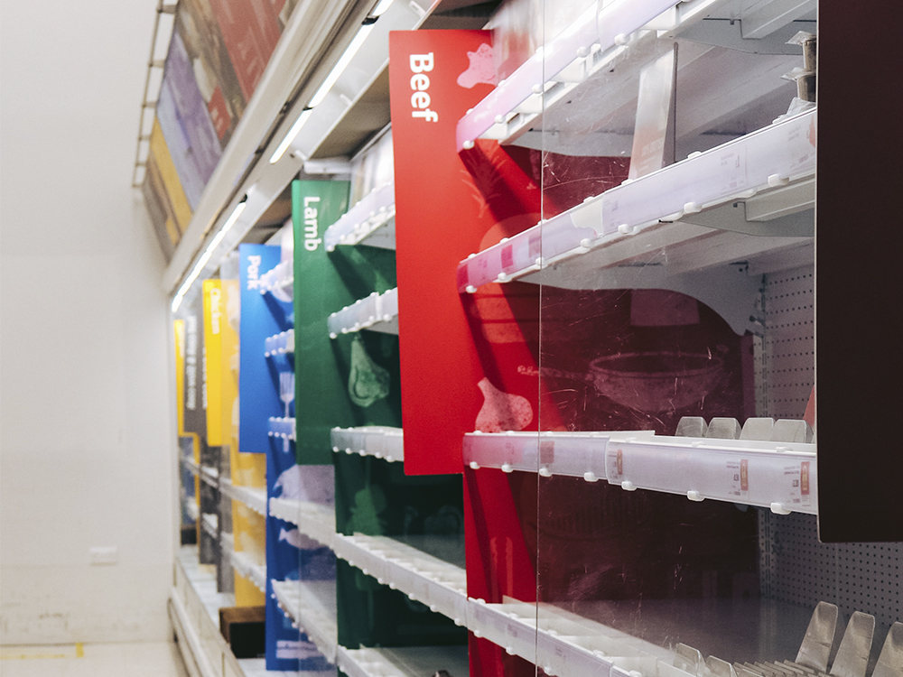 Empty meat section at a grocery store